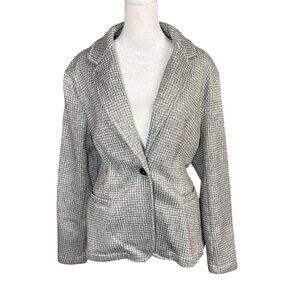 Lands End Women's XLP Sweater Fleece Knit Blazer Taupe Houndstooth Check PXL
